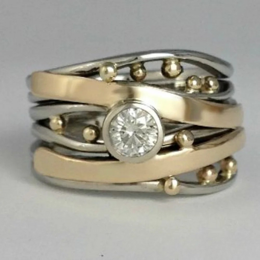 Vintage gold inlaid zirconia ring