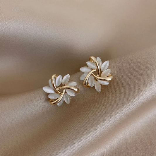 Elegant Exquisite Opal Petal Circle Stud Earrings in Gold
